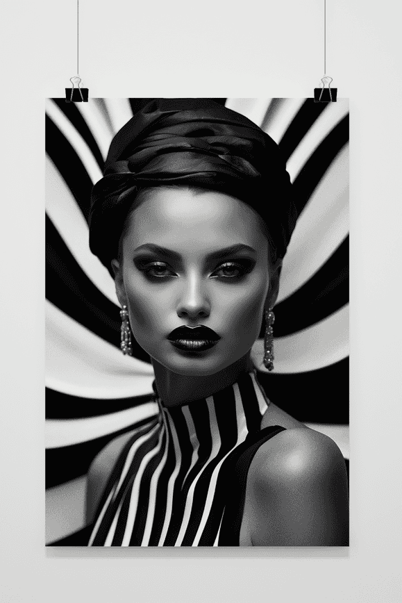 Póster Mujer Blanco y Negro con Rayas de 25 Artstreet