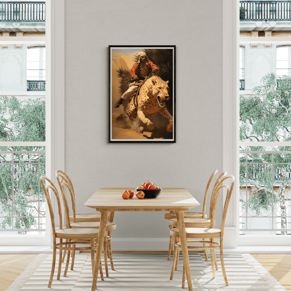 Hombre en Leopardo en un interior