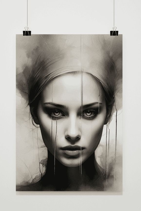 Póster Mujer en Blanco y Negro bajo la Lluvia de 25 Artstreet