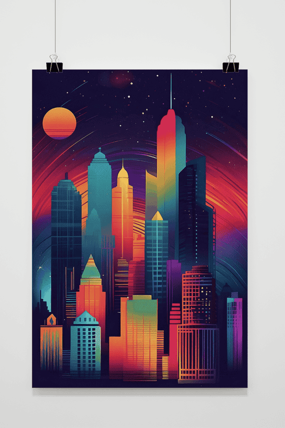 Póster Edificios Neón