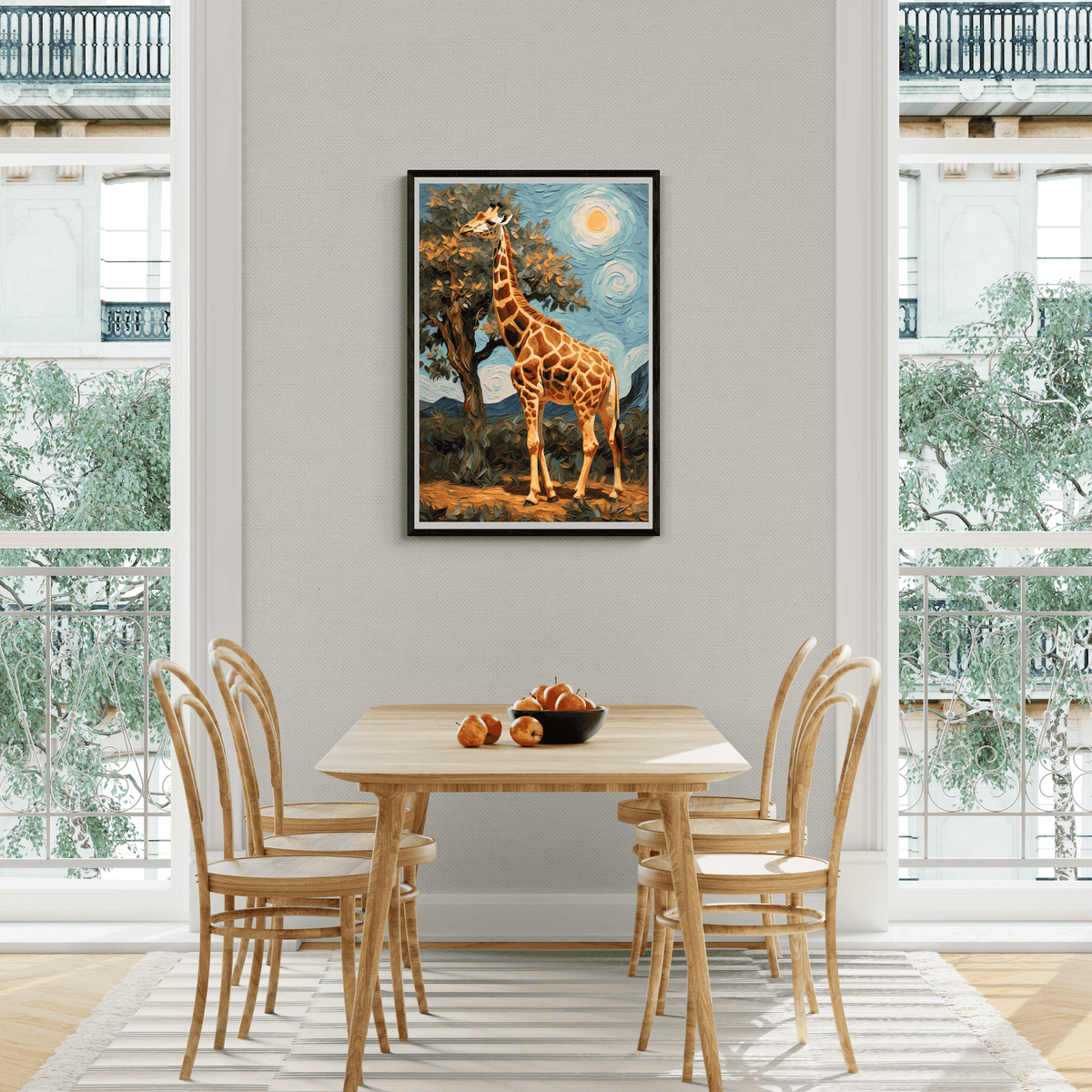 Jirafa Van Gogh en un interior
