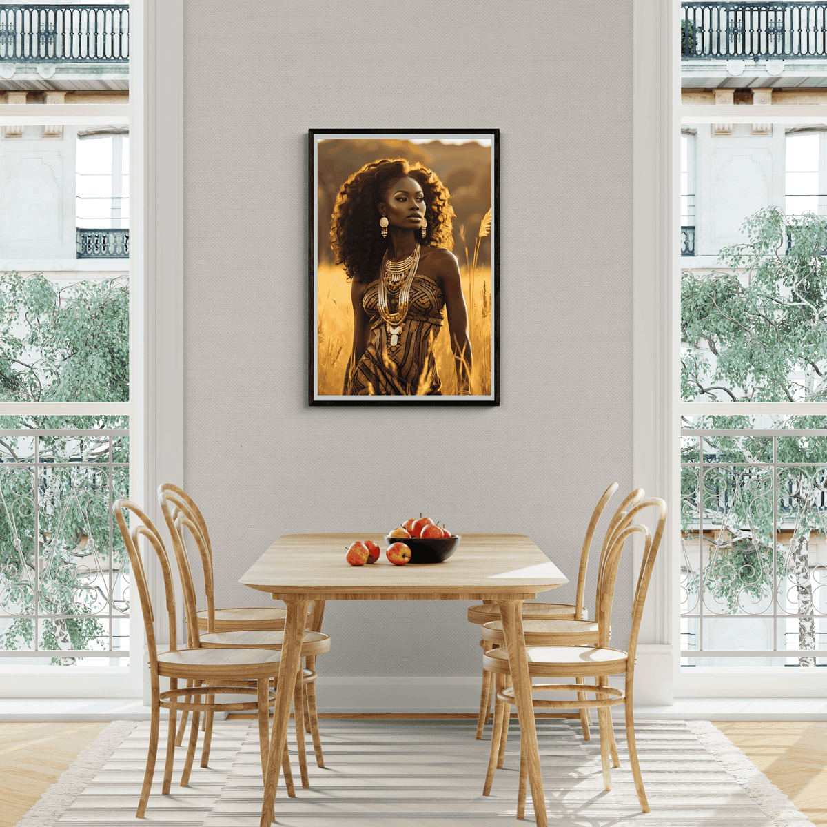 Femme Africaine Dorée dans un intérieur