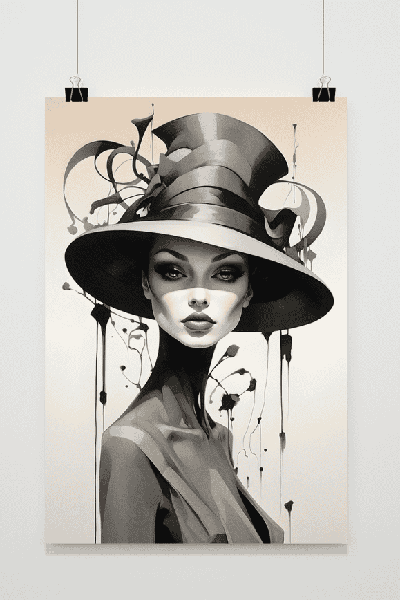Póster Mujer en Blanco y Negro con Sombrero de 25 Artstreet