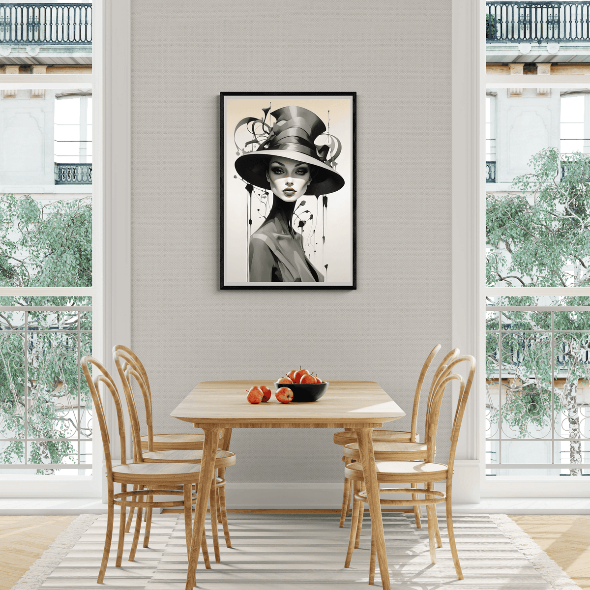 Mujer en Blanco y Negro con Sombrero en un interior