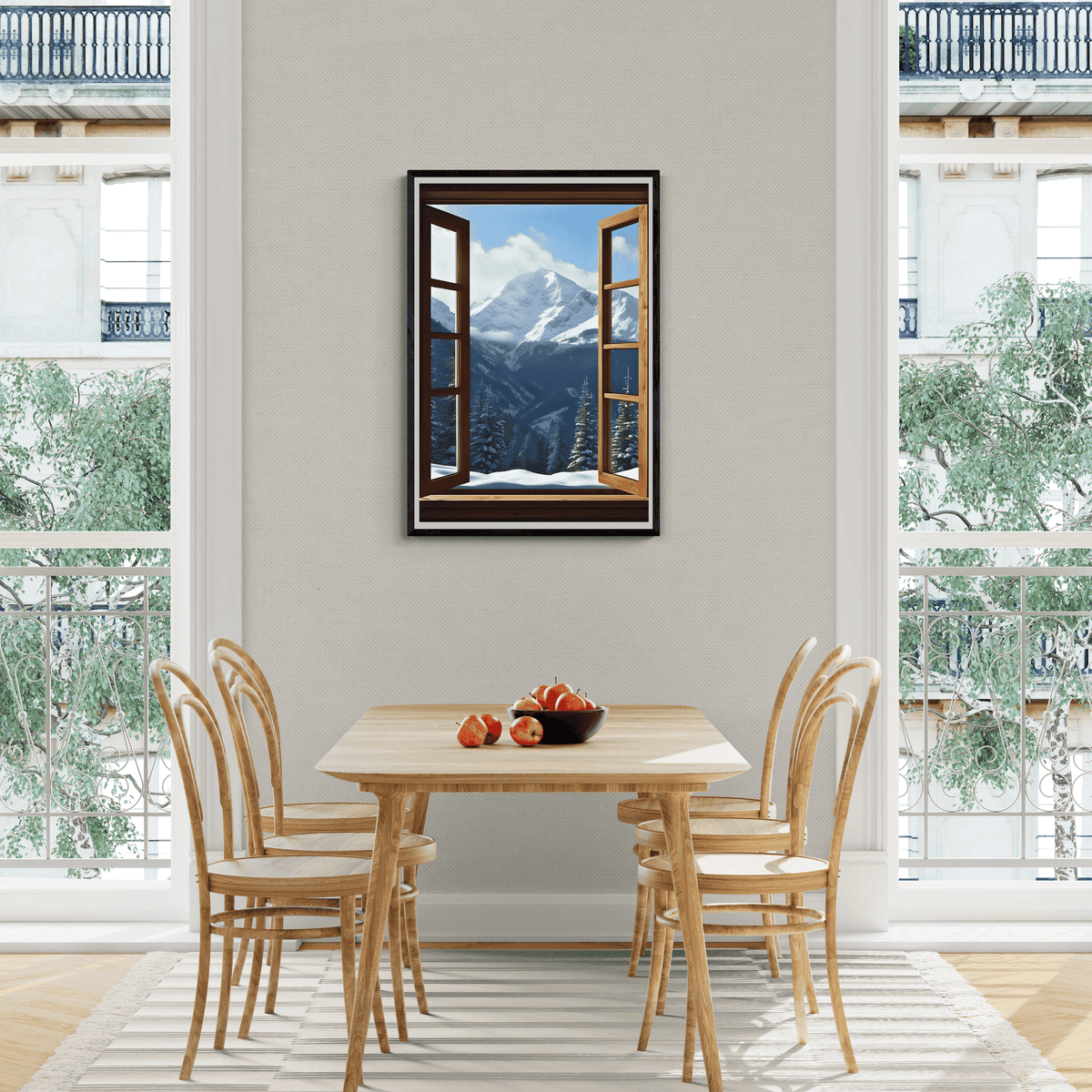 Vista Alpina por la Ventana en un interior