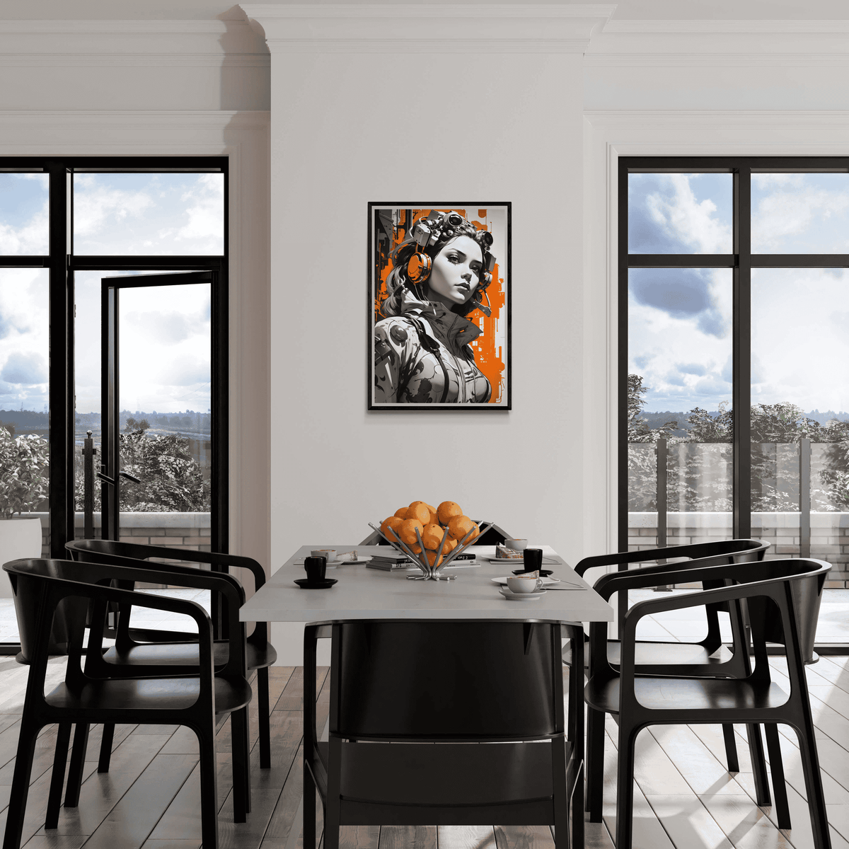 Naranja Blanco Futurista en un interior