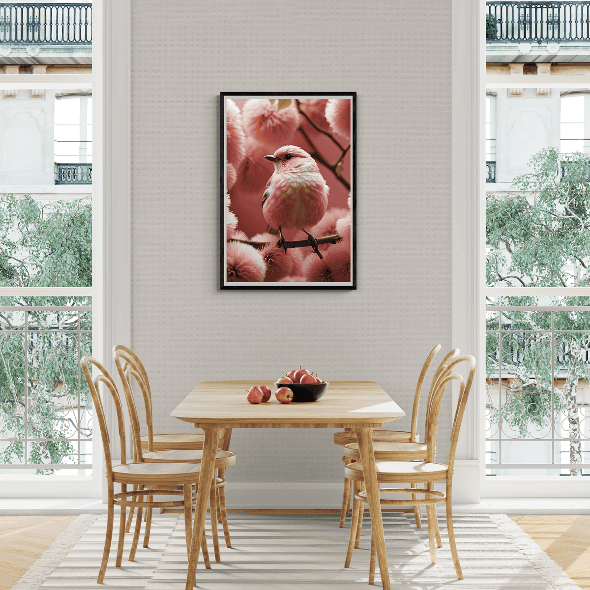 Gorrión Rosa en un interior