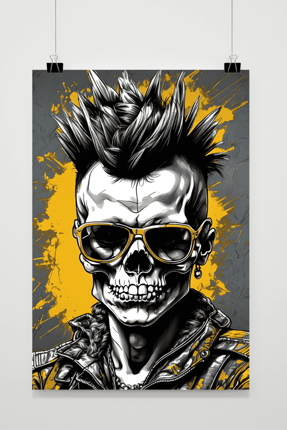 Skelett Punk Gelb Poster
