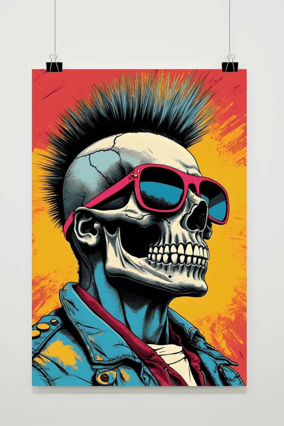 Póster Esqueleto Punk Rojo de 25 Artstreet