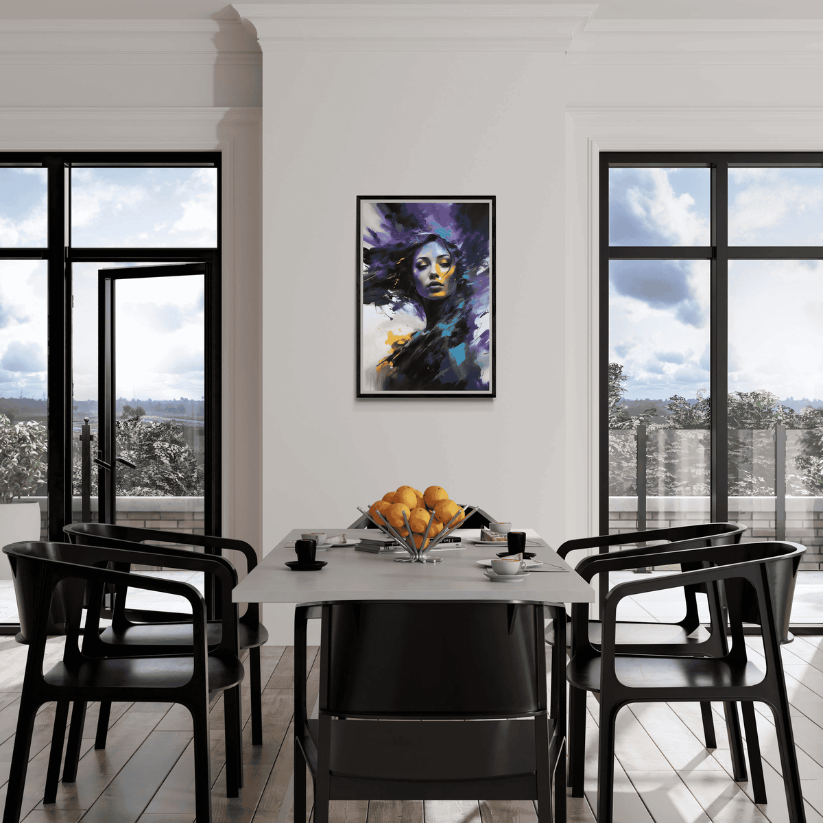 Mujer Morada en un interior