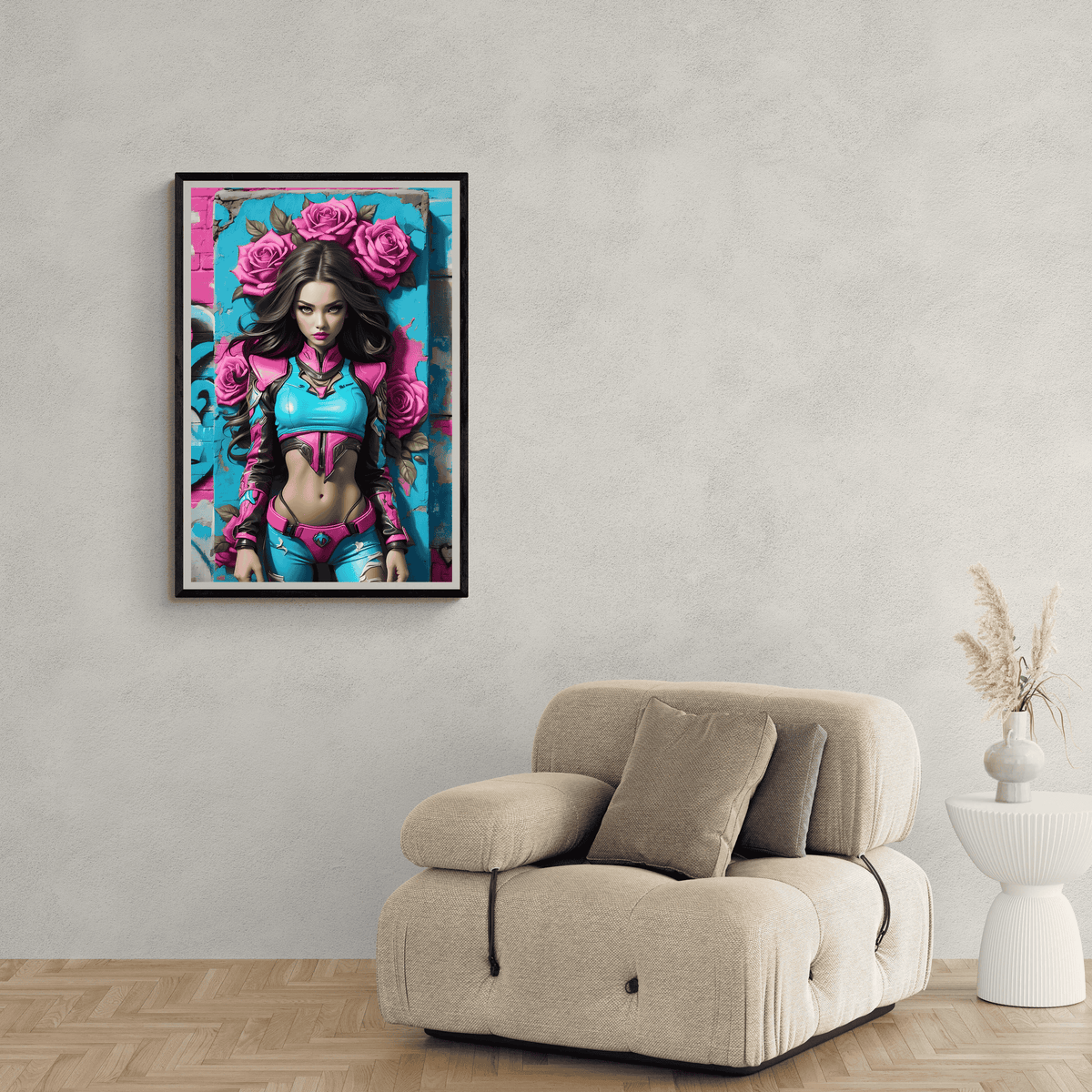 Mujer Cyan Rosa en un interior