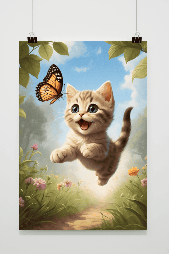 Kitten en Vlinder poster
