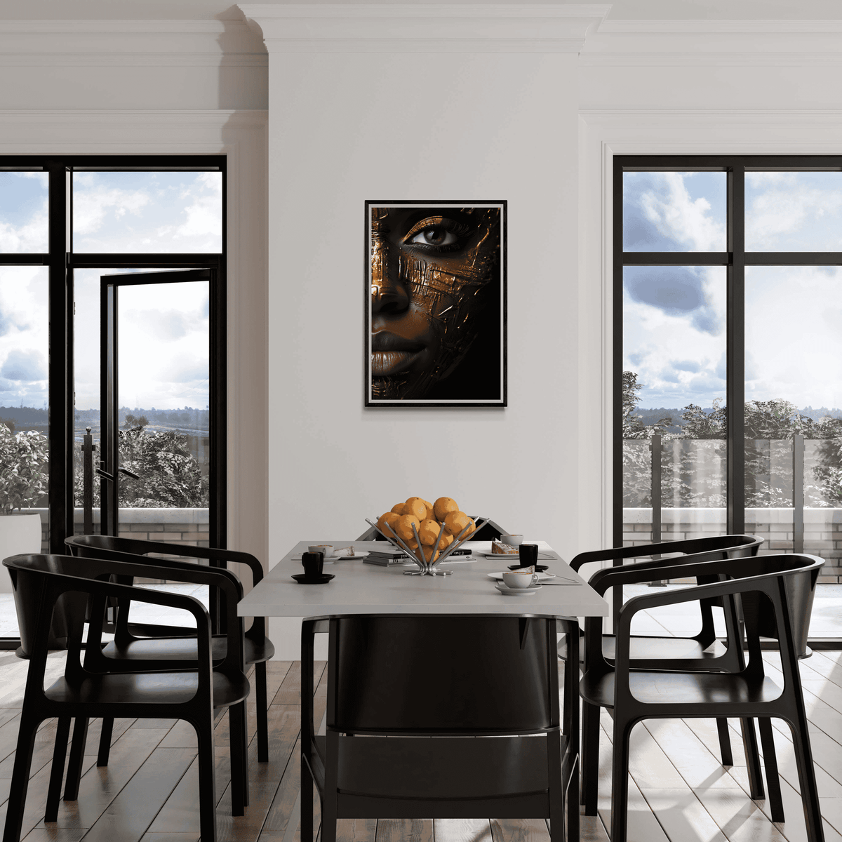 Mujer Rostro Dorado en un interior