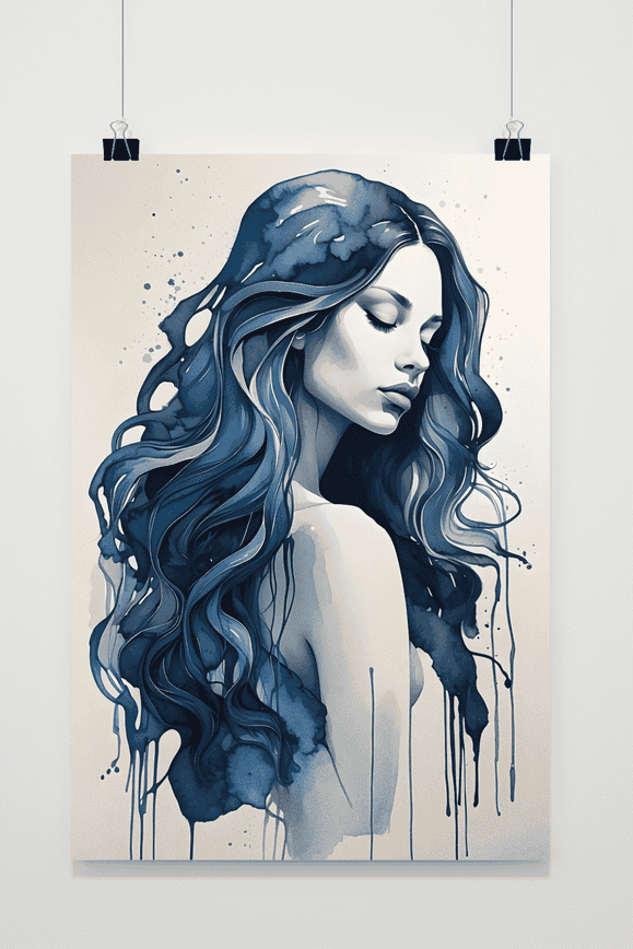 Frau in Blau Aquarell Poster