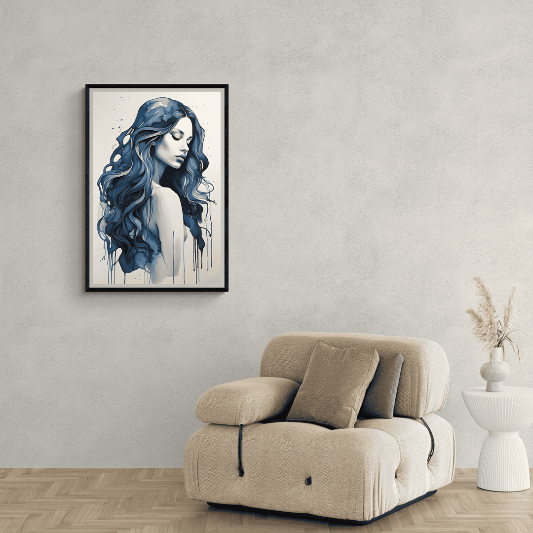 Vrouw in Blauw Aquarel