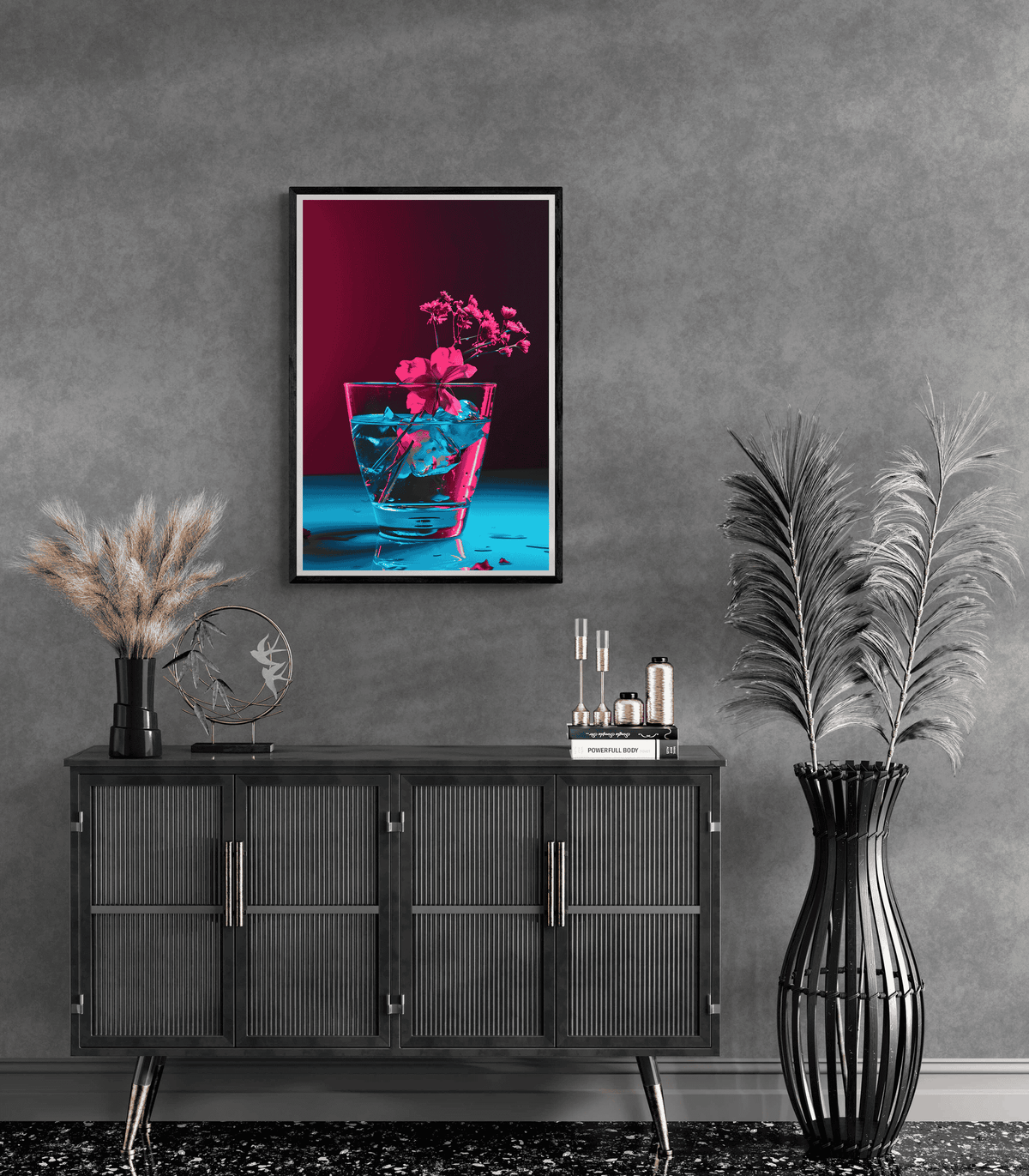 Cyan Magenta Vidrio en un interior