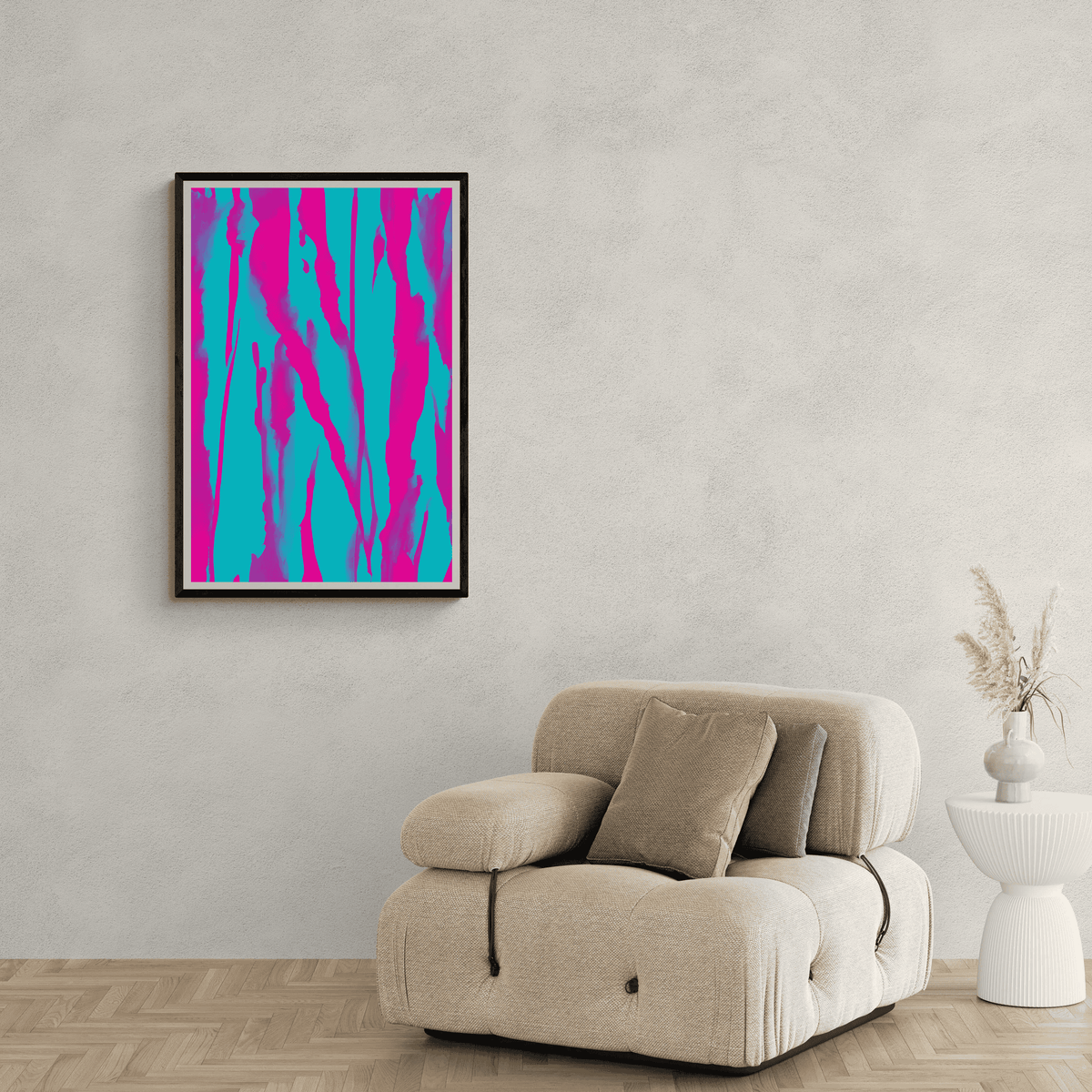 Cyan Magenta Abstracto en un interior