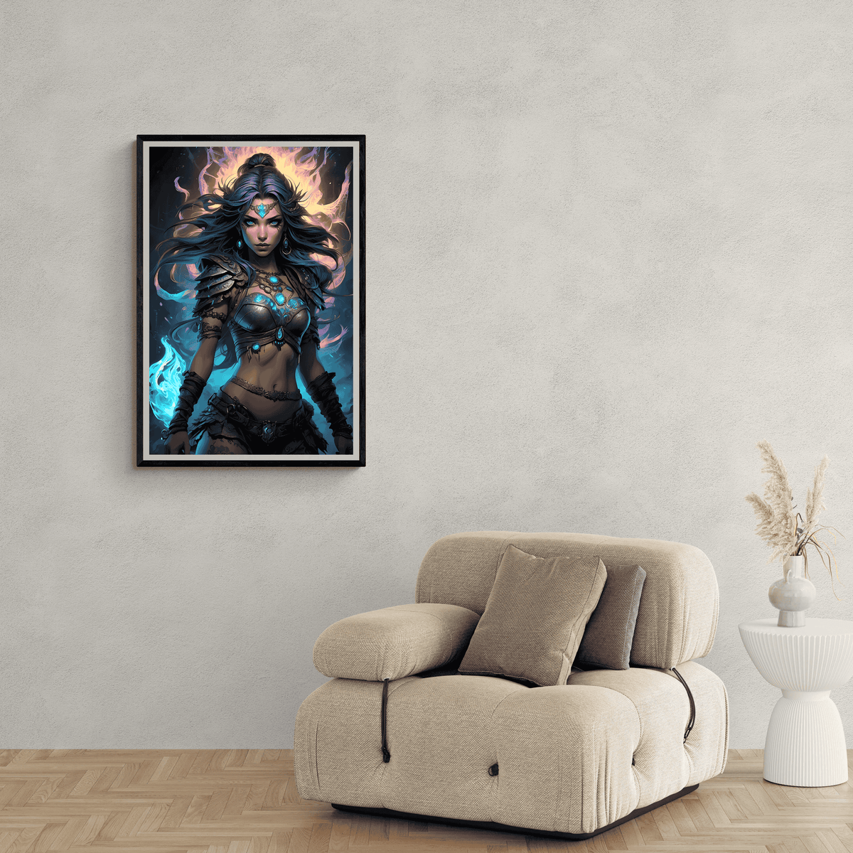 Anime Warrior Mujer en un interior
