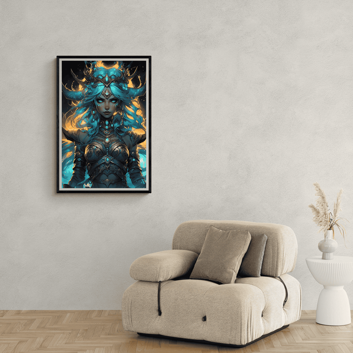 Anime Warrior Mujer en un interior