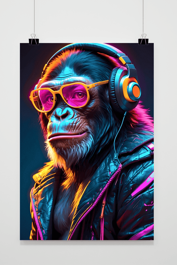 Póster Chimpancé con Auriculares de 25 Artstreet