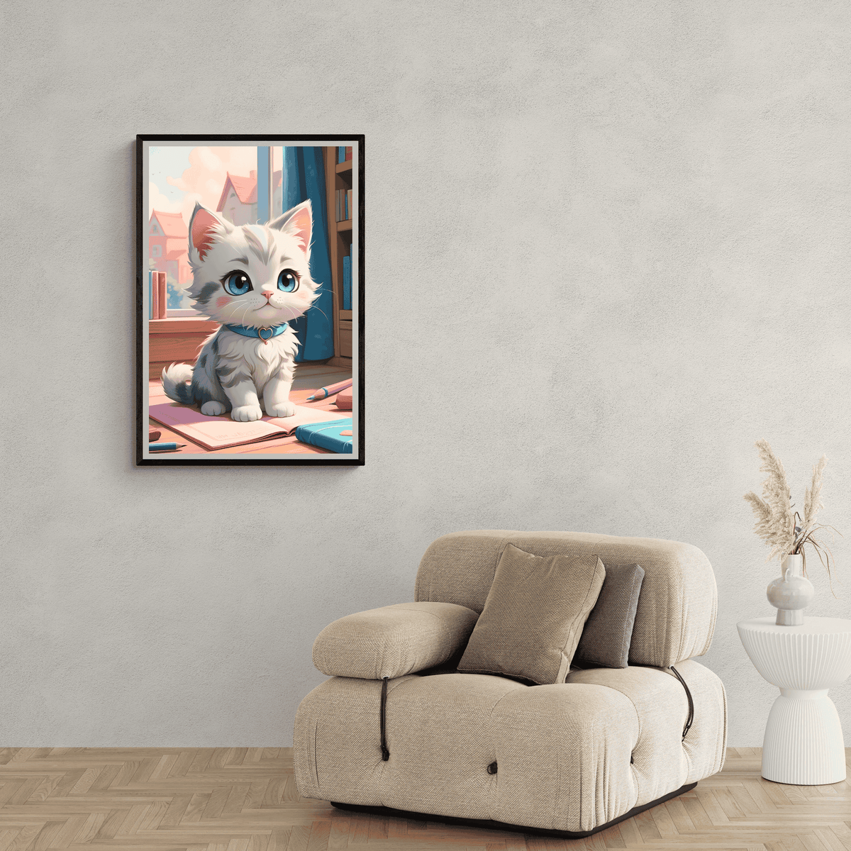 Gato Anime Cartoon en un interior