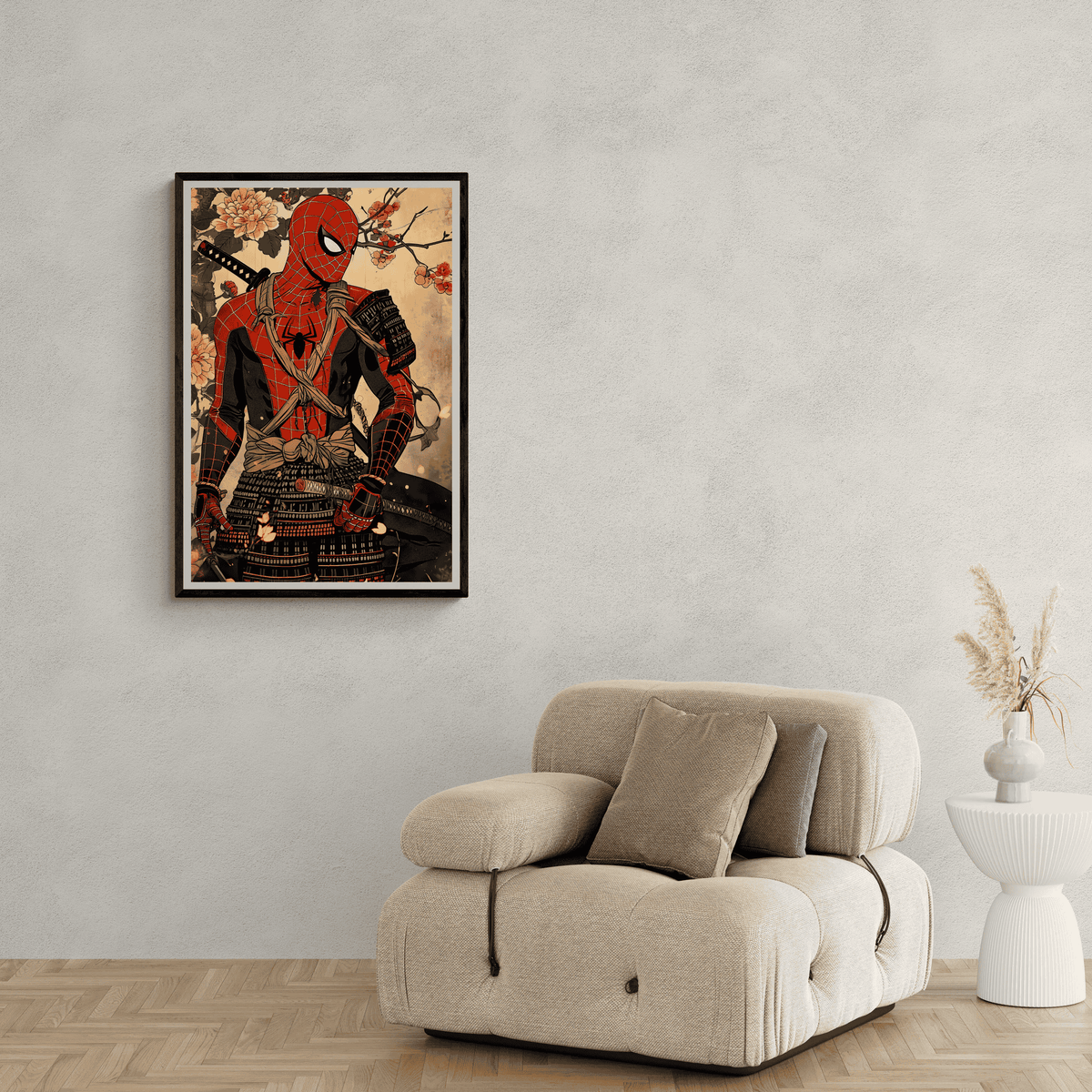 Samouraï Spiderman dans un intérieur