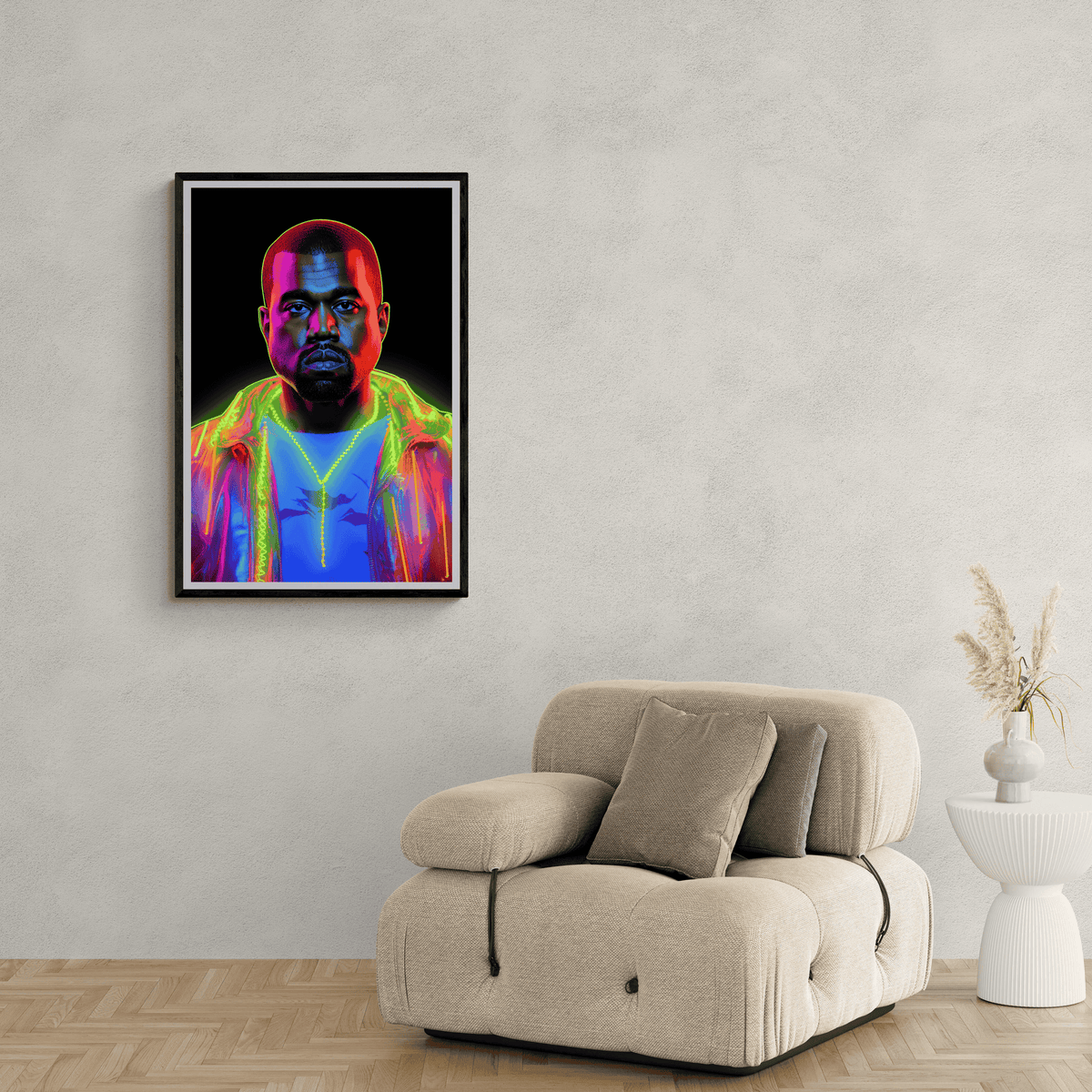 Kanye West Neón en un interior