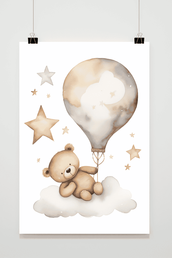 Póster Osito en Globo Aerostático de 25 Artstreet