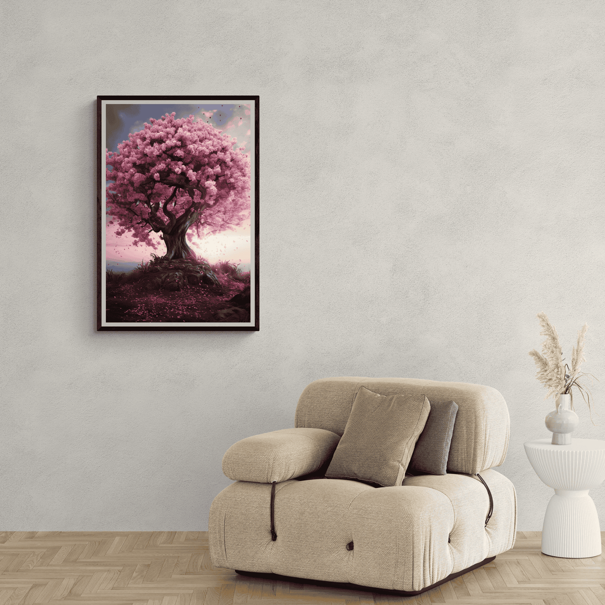 Roze Loofboom en un interior