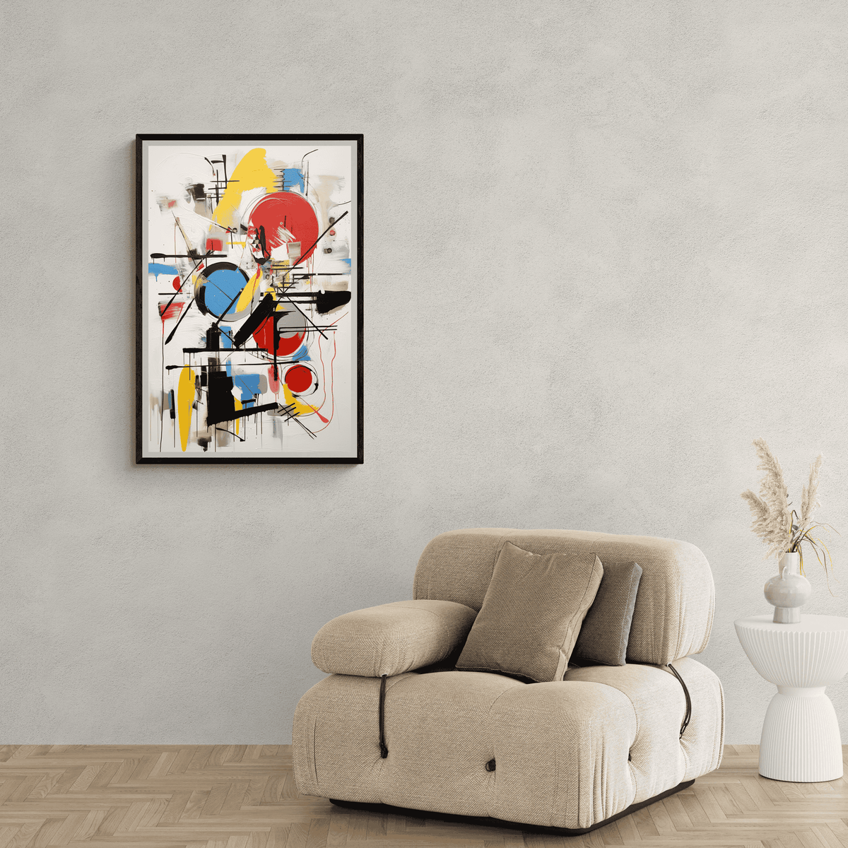 Moderne Kunst Figuren en un interior