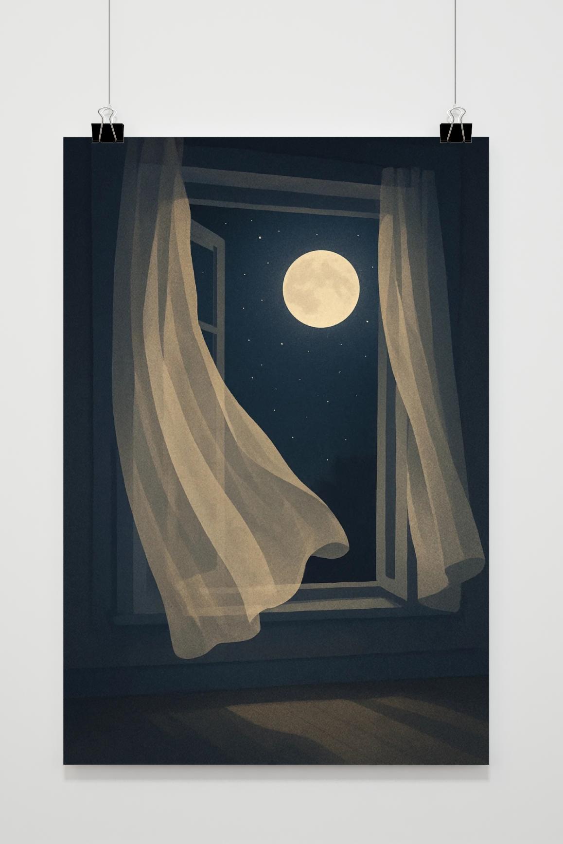 Affiche Window Night Full Moon de 25 Artstreet