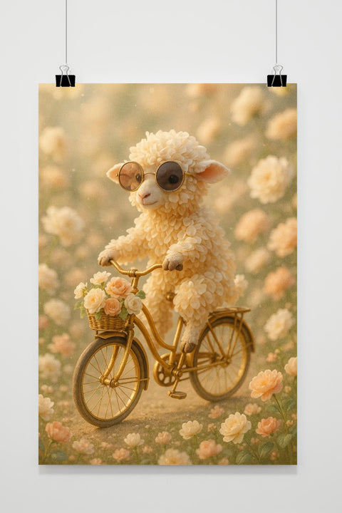 Lamb Flowers Bicycle Fantasy Playful poster