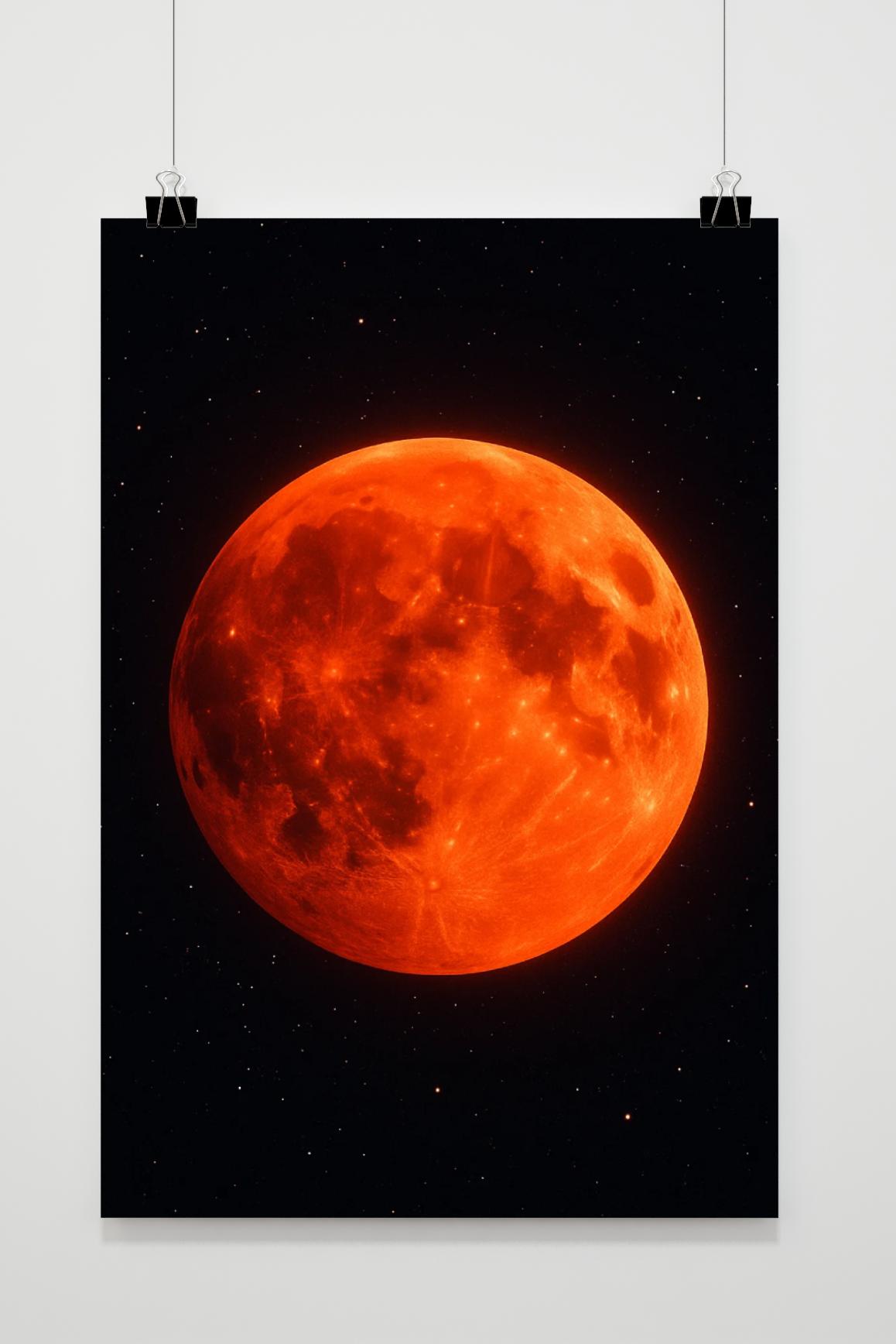 Orange Moon Stars Night Sky Space poster van 25 Artstreet
