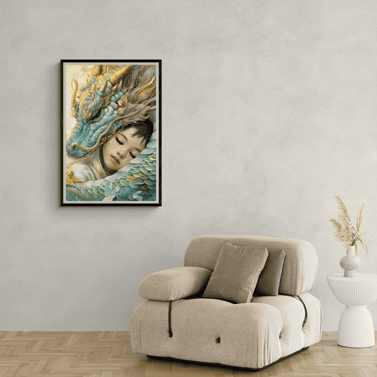 Dragón y Niño en un interior