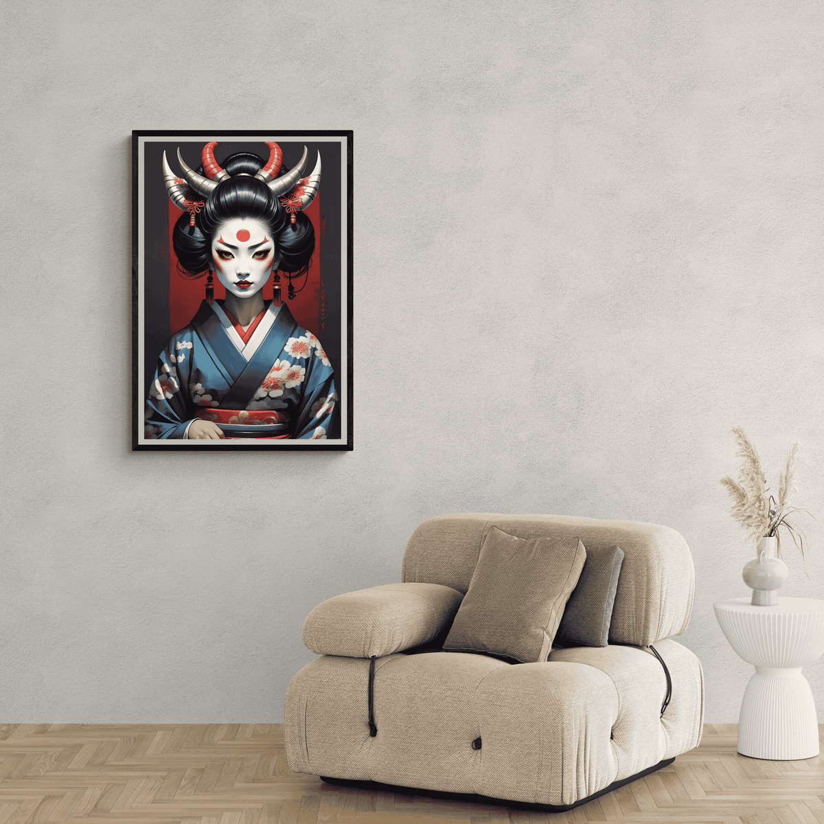 Geisha Demonio Rojo en un interior