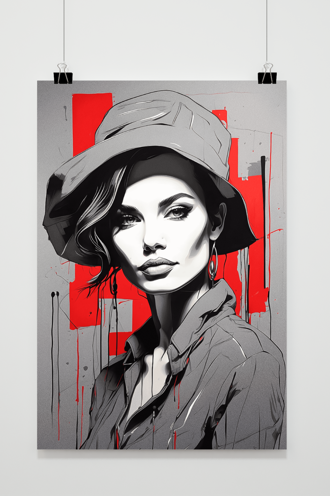 Affiche Vrouw Grijs Rood de 25 Artstreet