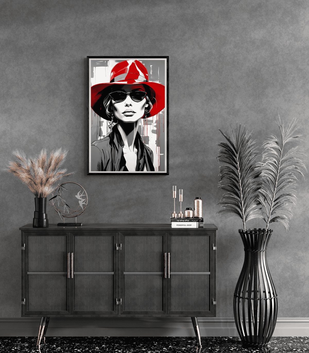 Sombrero Rojo Blanco y Negro en un interior