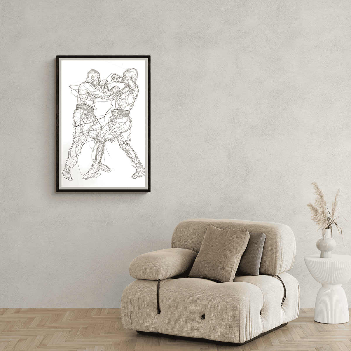 Boxeo Líneas Blanco y Negro en un interior