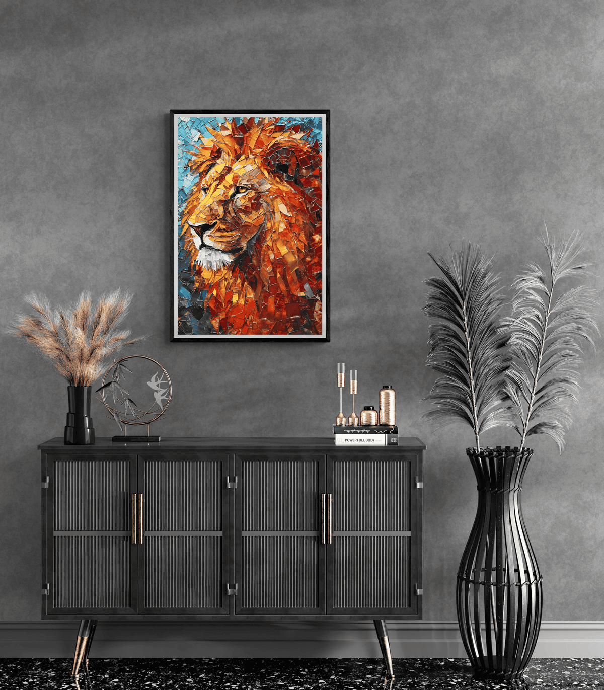 León Mosaico en un interior