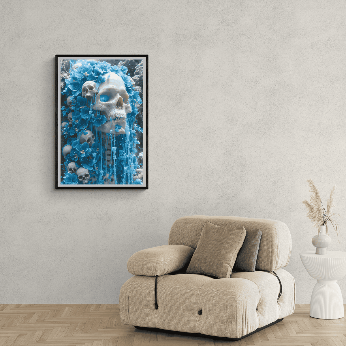 Squelette Bleu dans un intérieur