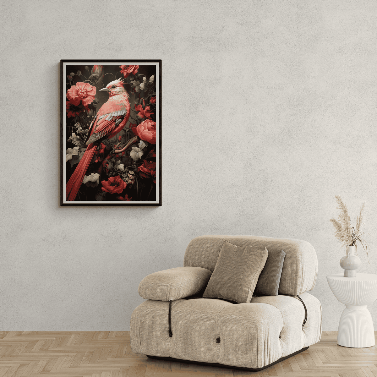 Pájaro Rojo en un interior
