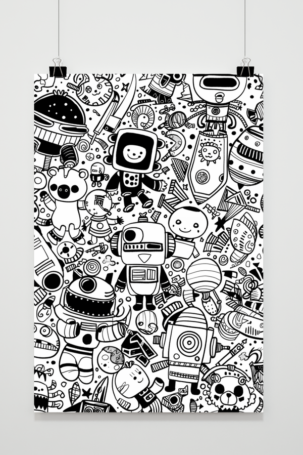 Póster Doodles Blanco y Negro