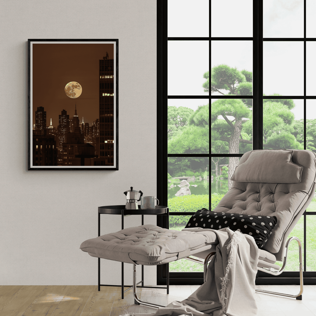 Luna junto a los Edificios en un interior