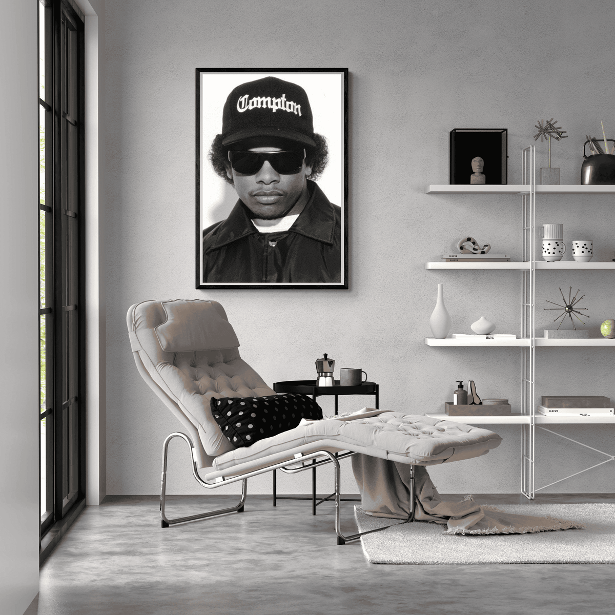 Eazy E Noir et Blanc dans un intérieur