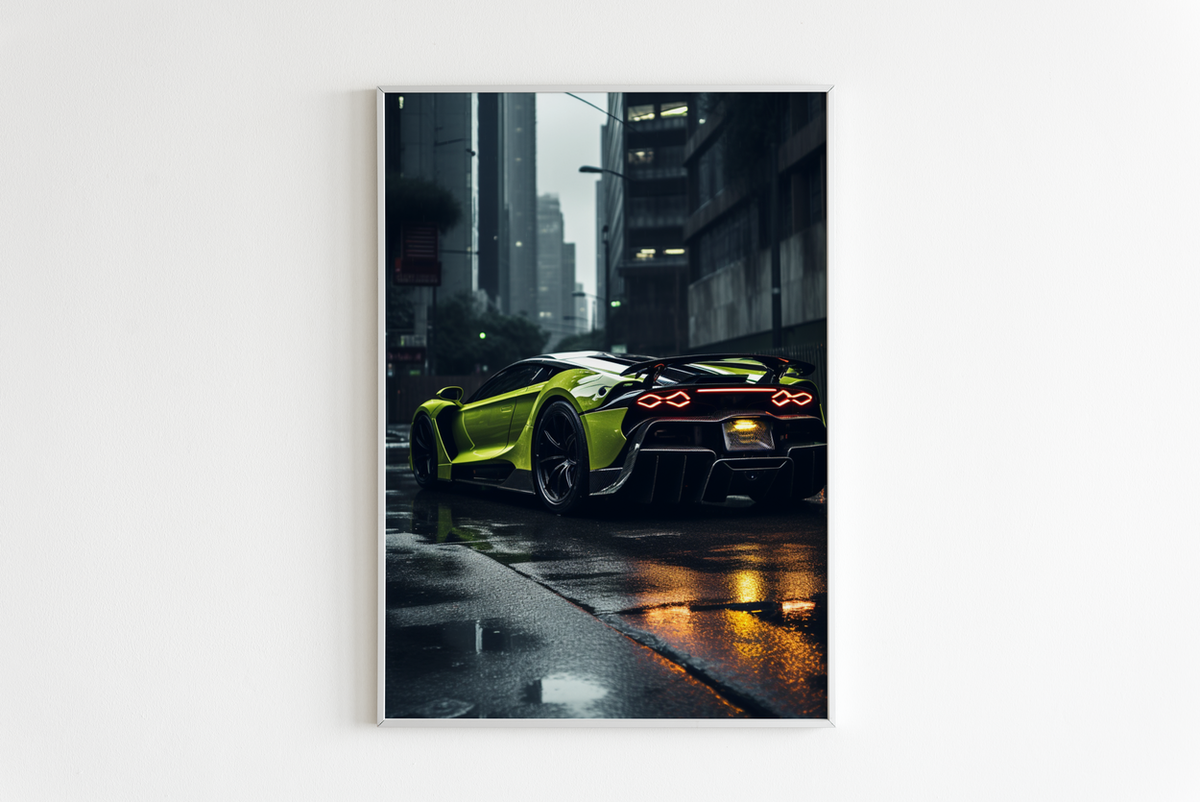 Groene Sportauto en un interior