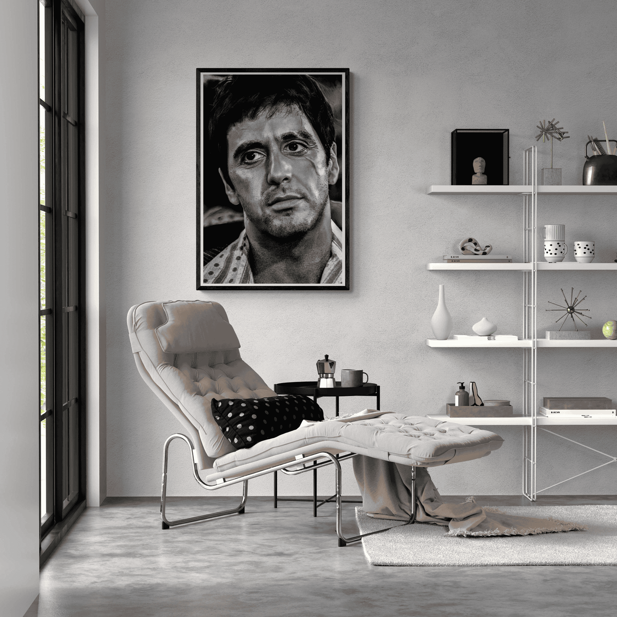 Tony Montana Blanco y Negro en un interior