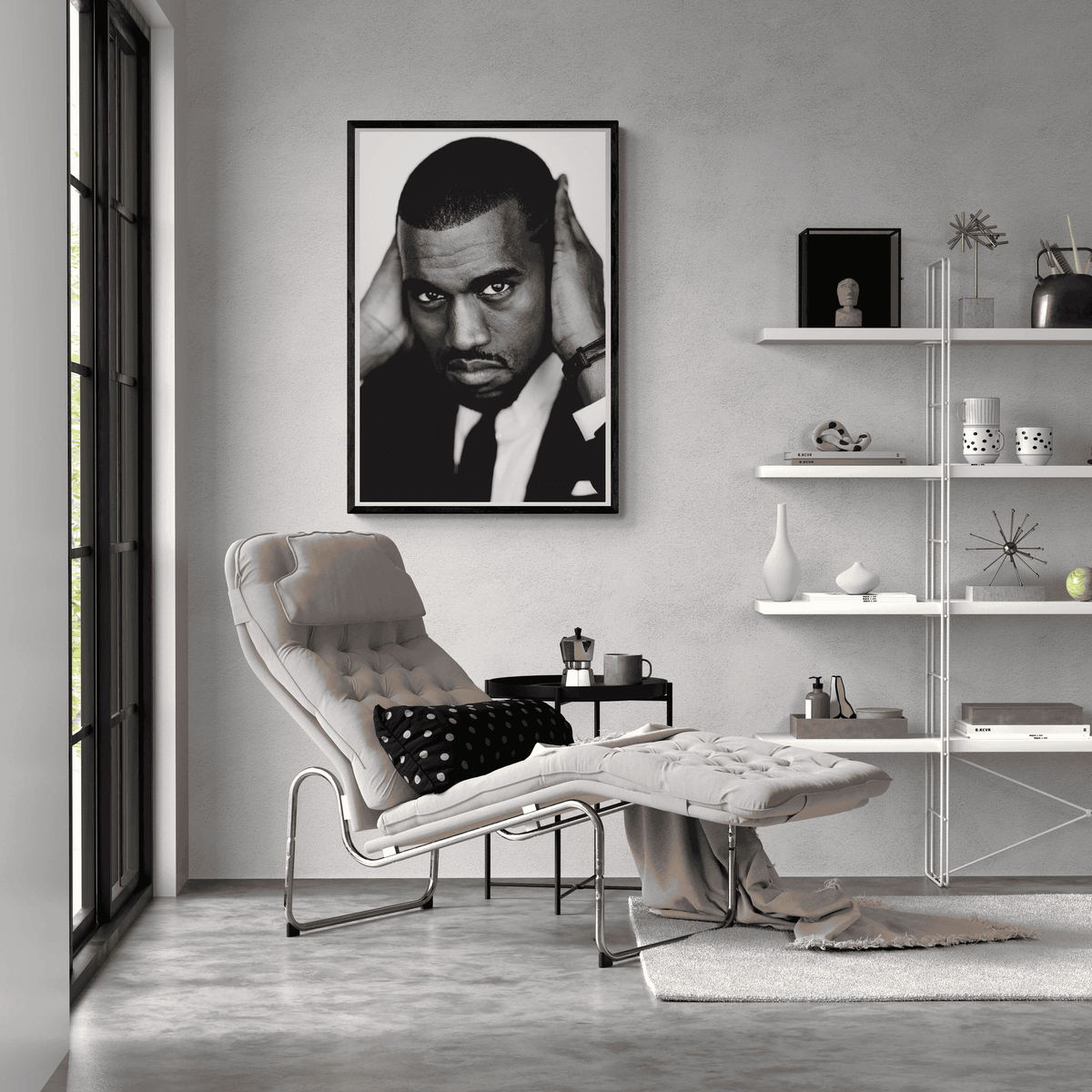 Kanye West Blanco y Negro en un interior