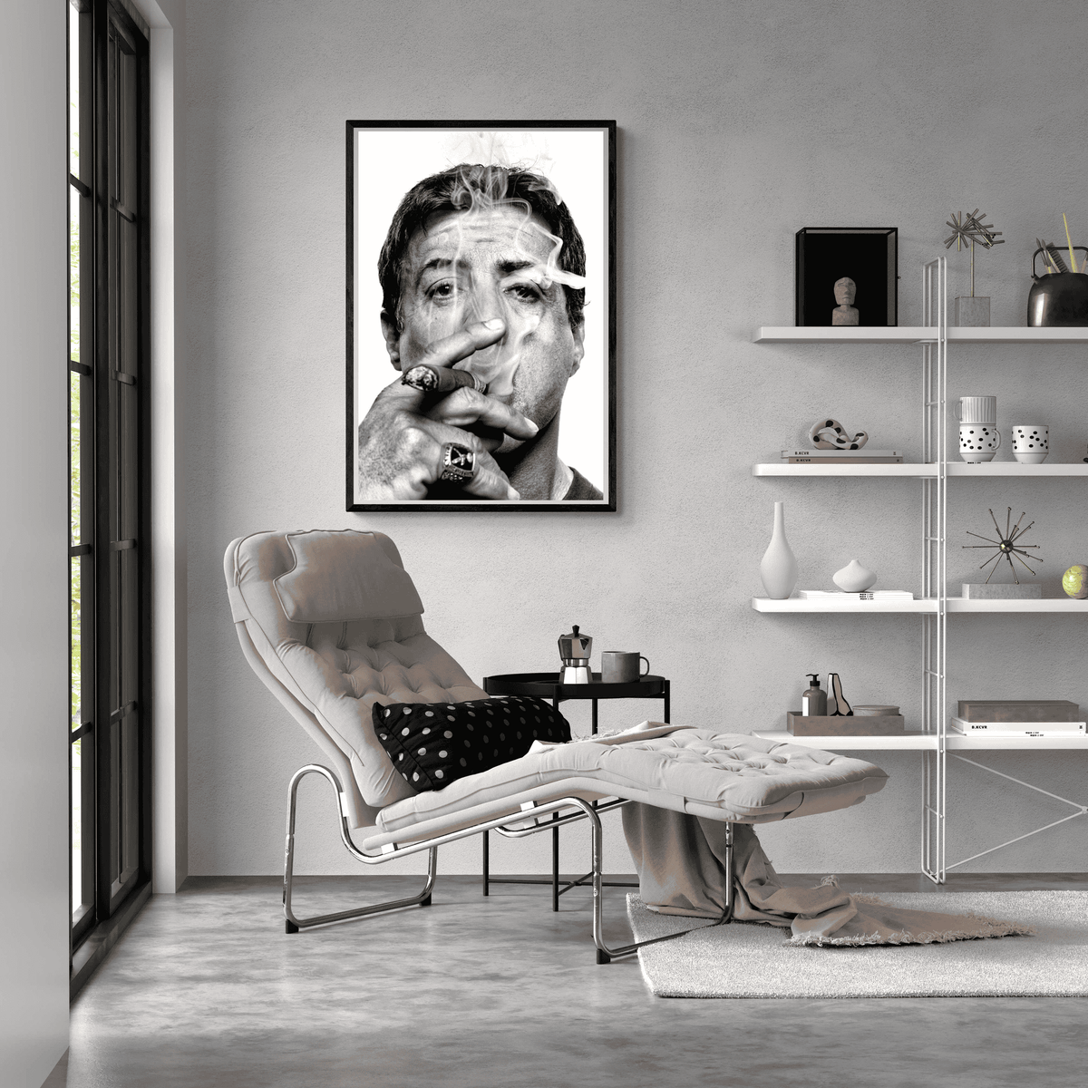 Sylvester Stallone Blanco y Negro en un interior