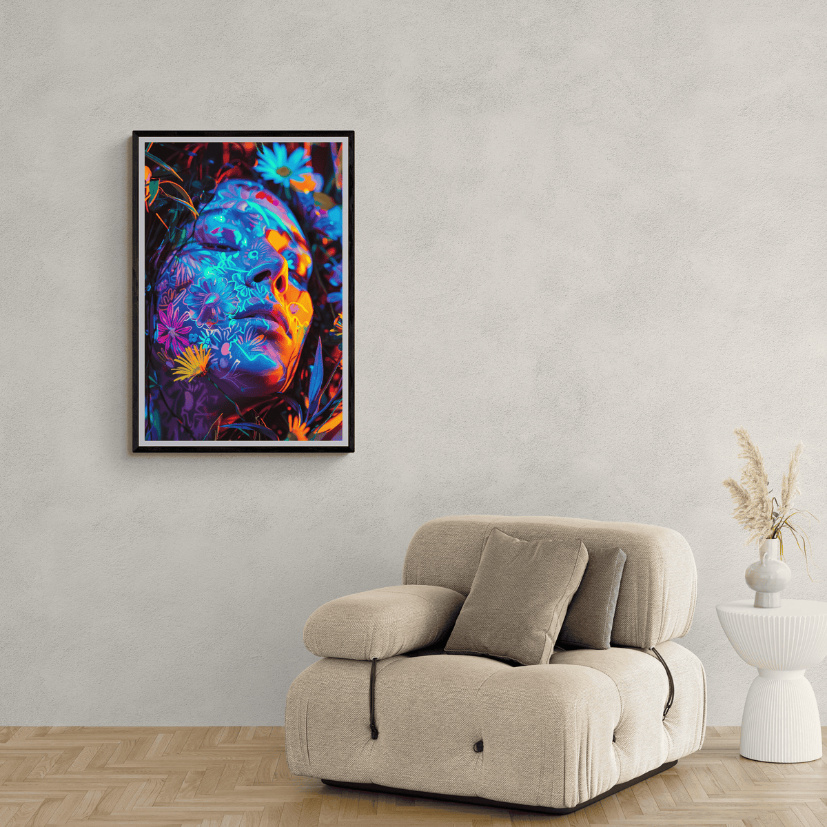 Rostro Neón en un interior