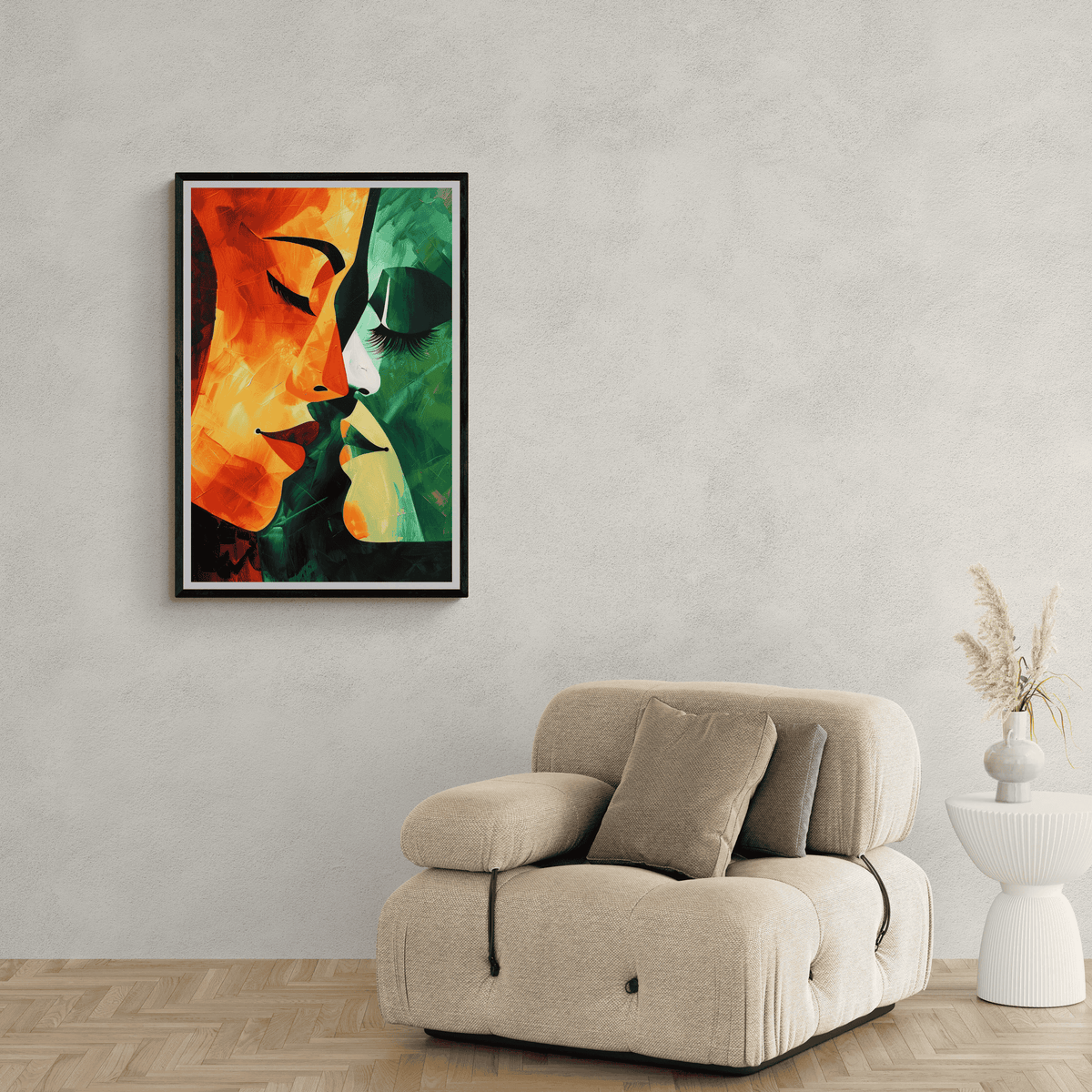 Beso Rojo Verde en un interior